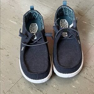 Hey Dude Women's Black Canvas Moccasin Slip-On with White Sole